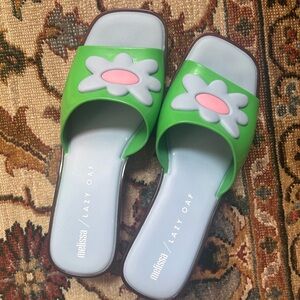 Melissa x Lazy Oaf Green Floral Slide Sandals